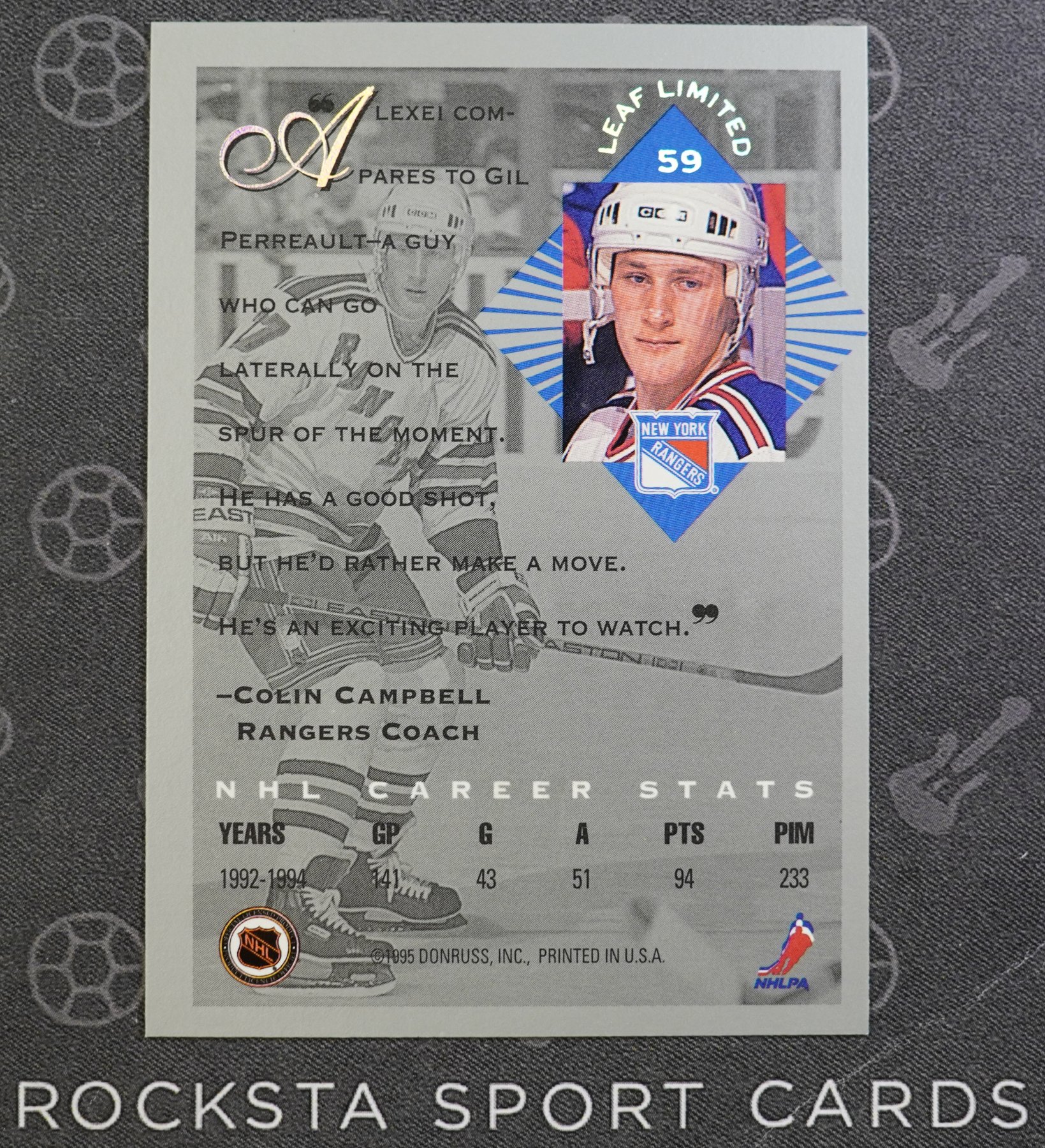 Оборотная сторона карточки Alexei Kovalev — 1994/95 Leaf Limited — #59